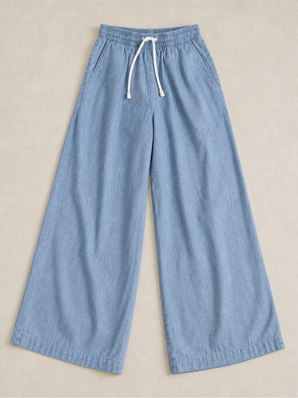 Olive + Oak Women’s Chambray Wide Leg Pants XS Blue Elastic Waist Drawstring